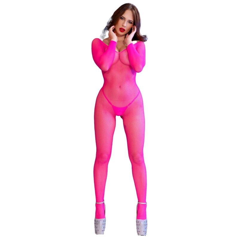 CHILIROSE - CR 4894 Neon-Pink Netz-Bodystocking S/M