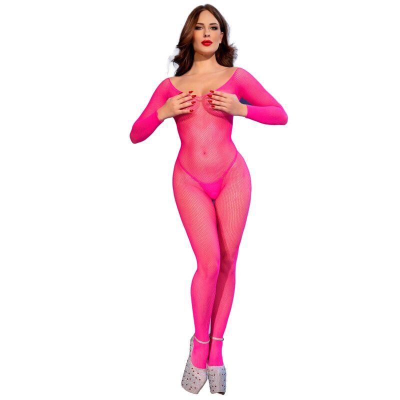 CHILIROSE - CR 4894 Neon-Pink Netz-Bodystocking S/M
