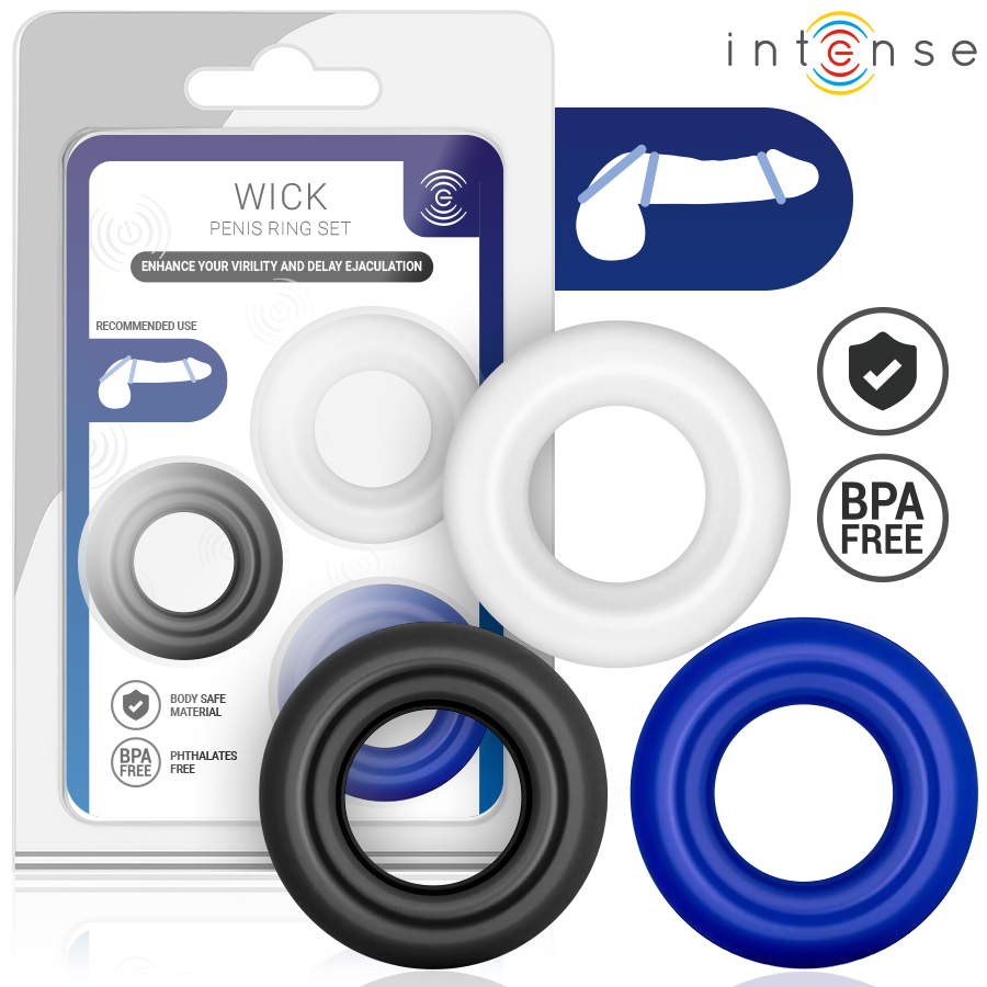 INTENSE - WICK SET MIT 3 PENISRINGEN IN VERSCHIEDENEN FARBEN