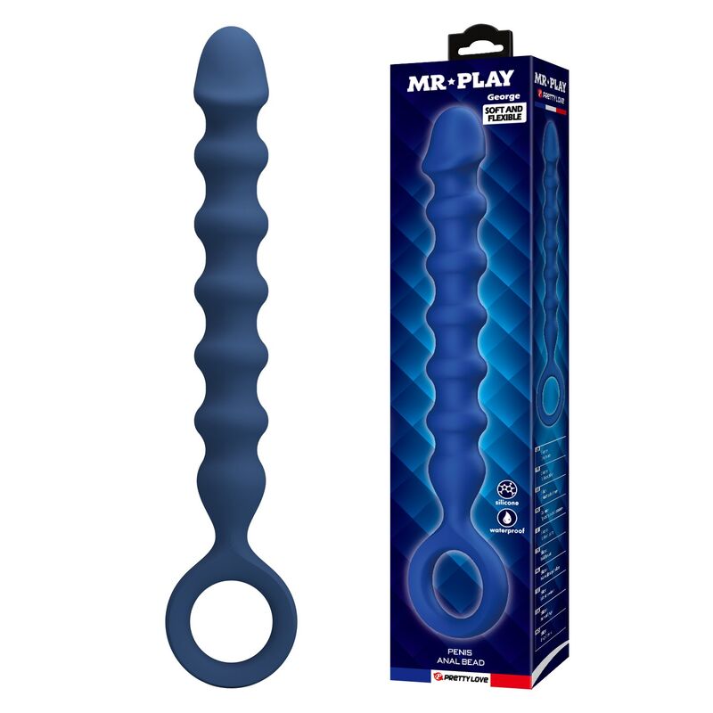 MR PLAY - BLAUE SILIKON-ANALPERLEN &AMP; ANALPLUG – Ø – 3,4 CM – 28,5 CM