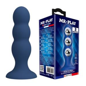 MR PLAY - ANALPLUG MIT METALLKUGELN UND SAUGNAPF, BLAU