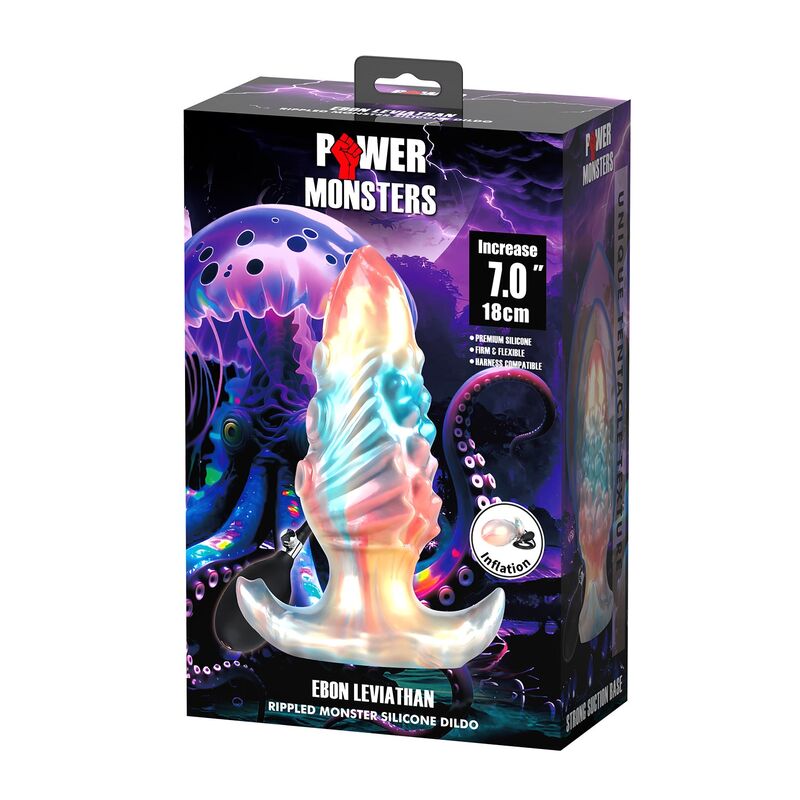 POWER MONSTERS - EBON LEVIATHAN DREIFARBIGER AUFBLASBARER FANTASIE-ANALPLUG 18 CM