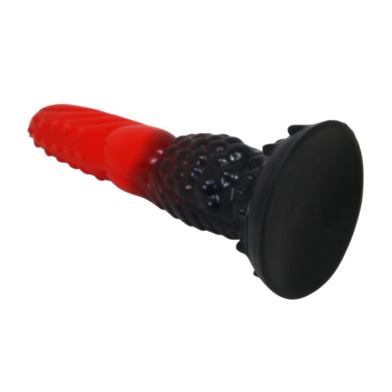 POWER MONSTERS - FEUERDRACHEN-FANTASIE-DILDO MIT SAUGNAPF 24,5 CM Ø 5,8 CM ROT & SCHWARZ