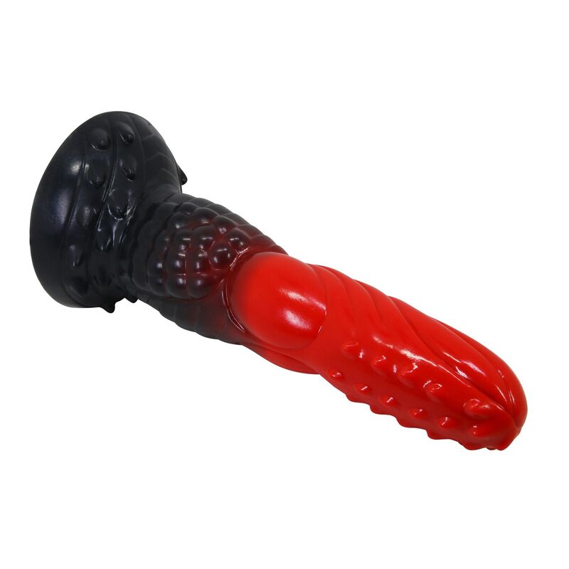 POWER MONSTERS - FEUERDRACHEN-FANTASIE-DILDO MIT SAUGNAPF 24,5 CM Ø 5,8 CM ROT & SCHWARZ