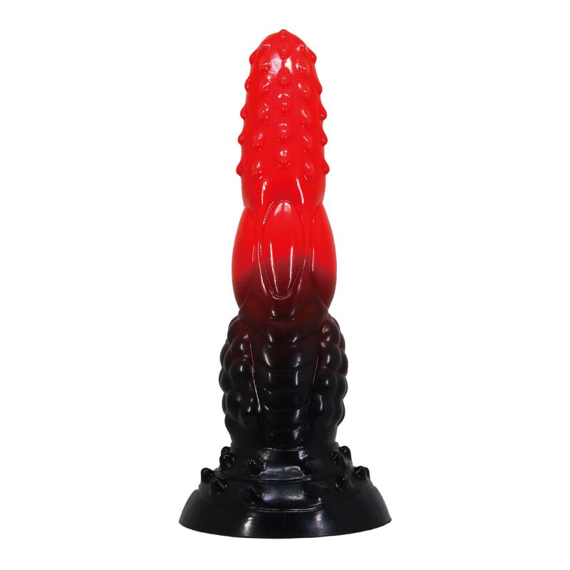 POWER MONSTERS - FEUERDRACHEN-FANTASIE-DILDO MIT SAUGNAPF 24,5 CM Ø 5,8 CM ROT & SCHWARZ