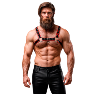 FETISH SUBMISSIVE ATTITUDE - Brust-Harness aus Ökoleder für Herren Schwarz/Rot