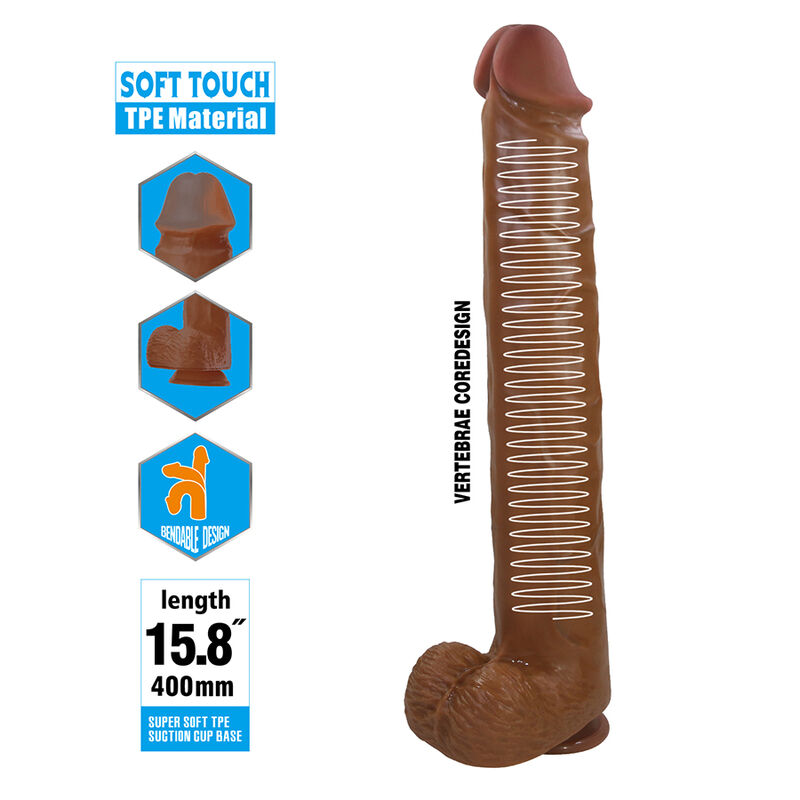PRETTY LOVE - PAT REALISTISCHER FLEXIBLER DILDO MIT SAUGNAPF 40 CM -Ø- 6 CM BRAUN