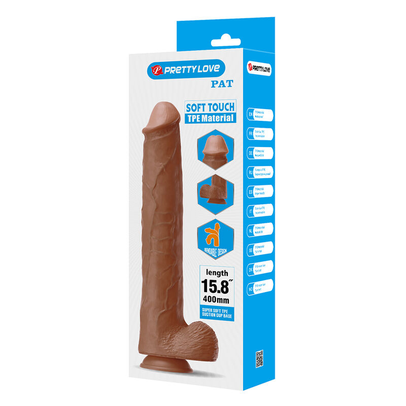 PRETTY LOVE - PAT REALISTISCHER FLEXIBLER DILDO MIT SAUGNAPF 40 CM -Ø- 6 CM BRAUN