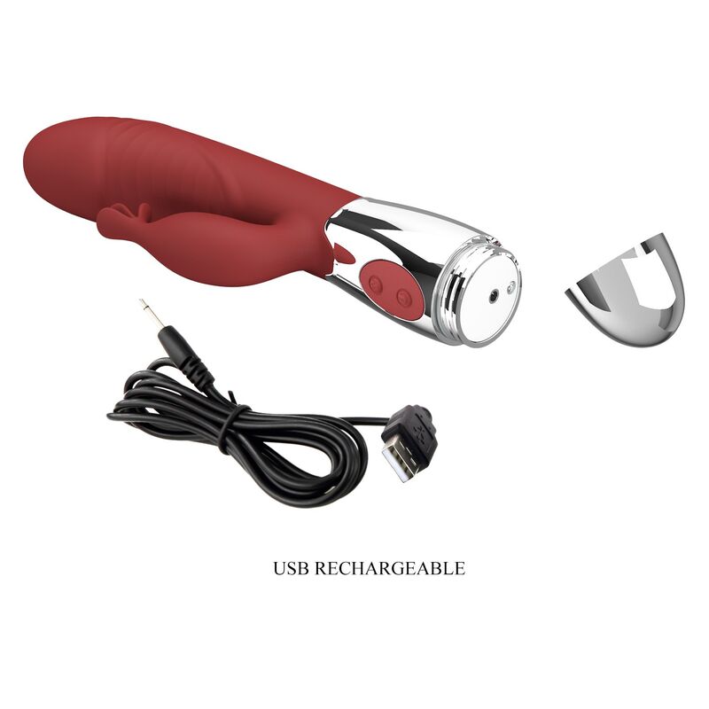 PRETTY LOVE – ROSENHOLZ-HASE-VIBRATOR MIT 30 FUNKTIONEN, USB-AUFLADBAR, ROT