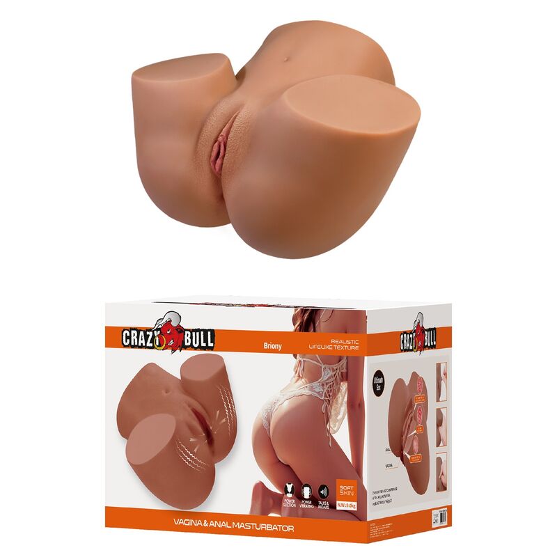 CRAZY BULL - REALISTISCHER WEIBLICHER TORSO-MASTURBATOR MIT DOPPELEINTRITT, VIBRATIONS- UND SAUGFUNKTION, NATURFARBE