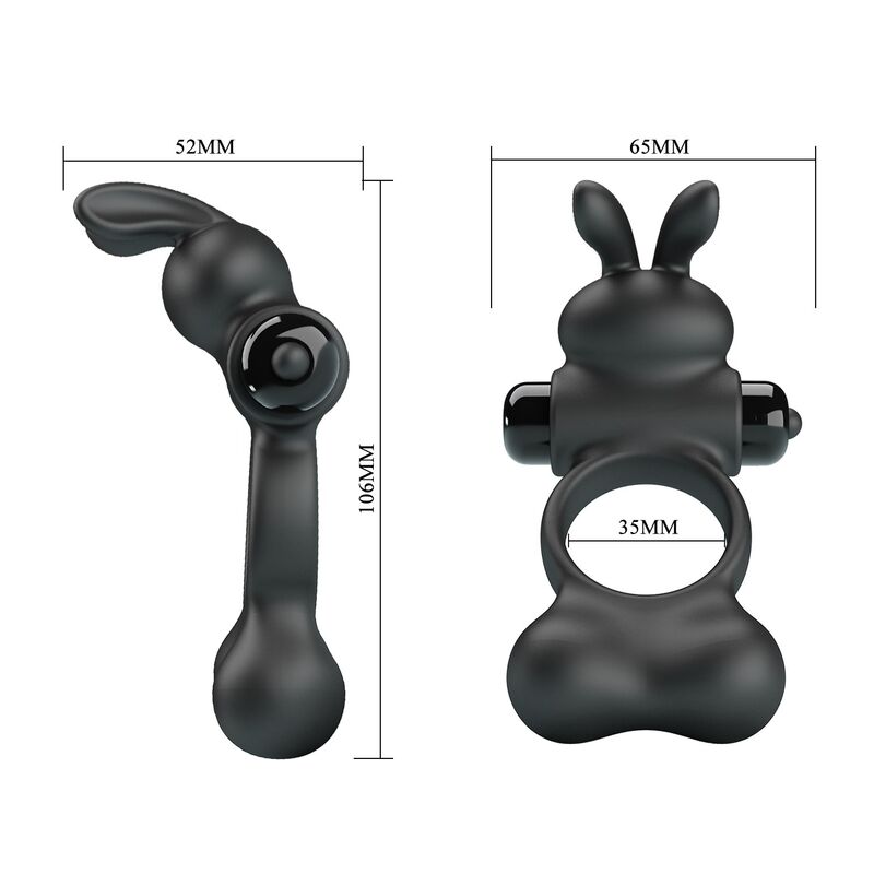 PRETTY LOVE – VIBRIERENDER PENISRING MIT HASE-STIMULATOR, 10 FUNKTIONEN, SCHWARZ