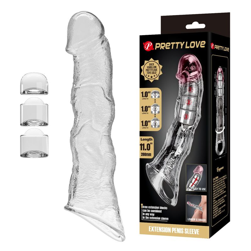 PRETTY LOVE - VERSTELLBARE PENISVERLÄNGERUNGSHÜLLE 28 CM Ø 4,5 CM TRANSPARENT