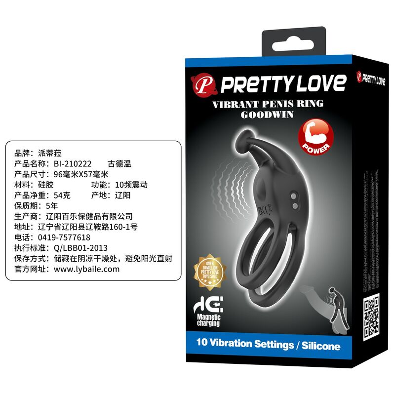 PRETTY LOVE – GOODWIN WIEDERAUFLADBARER DOPPELVIBRIERENDER PENNISRING, SCHWARZ