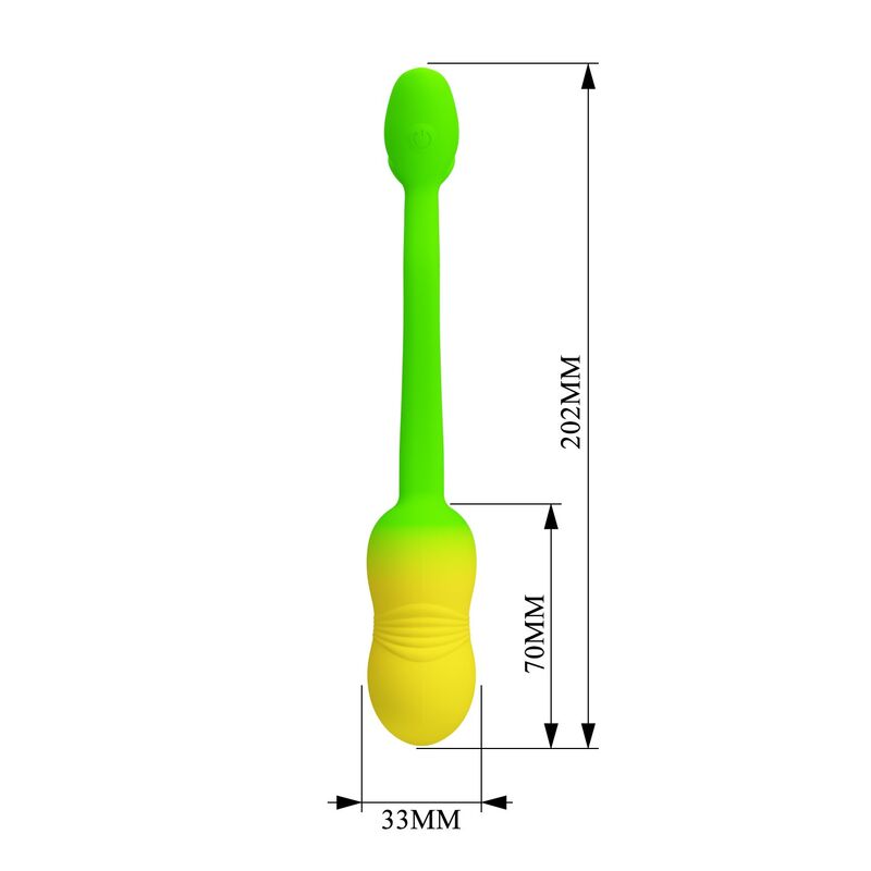 PRETTY LOVE – PULSIERENDES VIBRATIONS-EI MIT APP-STEUERUNG, 12 FUNKTIONEN, USB-AUFLADBAR, GRÜN-GELB