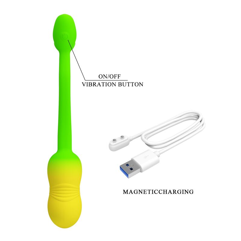 PRETTY LOVE – PULSIERENDES VIBRATIONS-EI MIT APP-STEUERUNG, 12 FUNKTIONEN, USB-AUFLADBAR, GRÜN-GELB