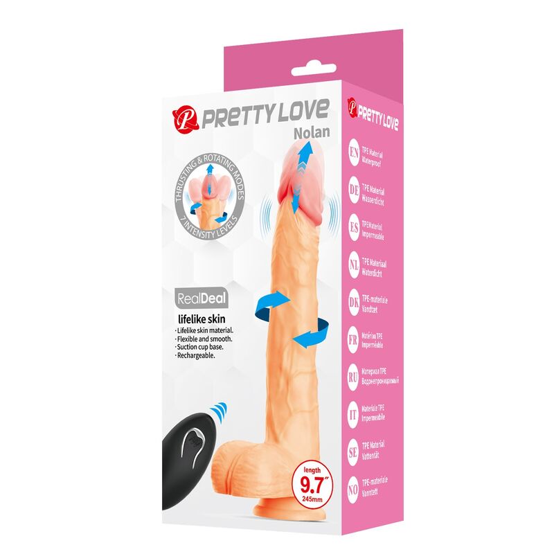 PRETTY LOVE - NOLAN STOSS- UND ROTATIONS-VIBRATIONSDILDO MIT FERNBEDIENUNG, 24,5 CM Ø 5 CM, NATUR