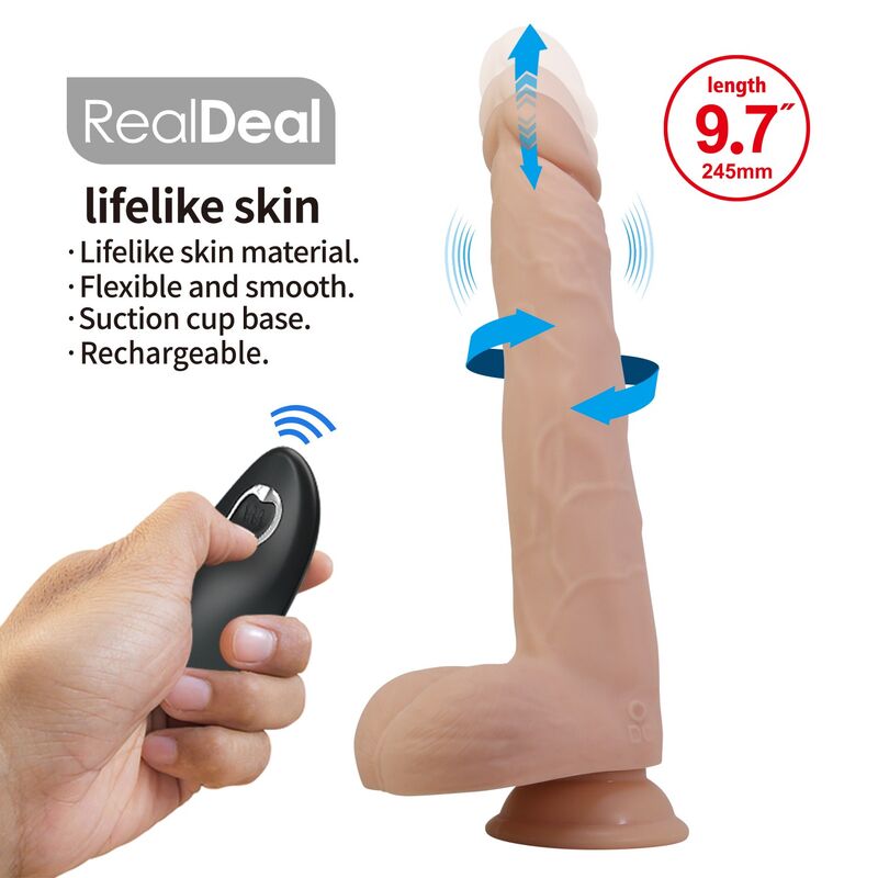 PRETTY LOVE - NOLAN STOSS- UND ROTATIONS-VIBRATIONSDILDO MIT FERNBEDIENUNG, 24,5 CM Ø 5 CM, NATUR