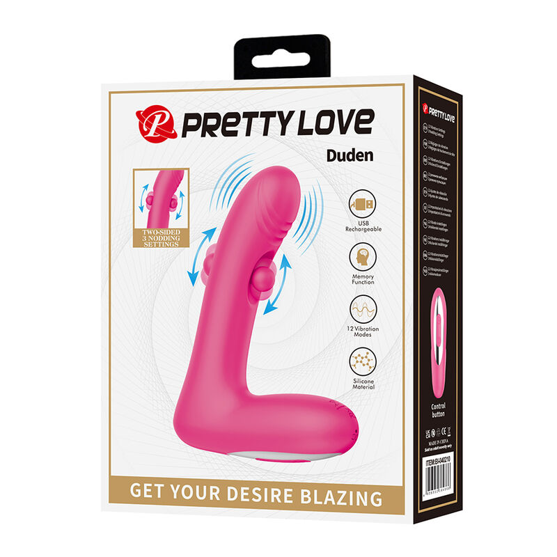 PRETTY LOVE – DUDEN WIEDERAUFLADBARER SILIKON-VIBRATOR MIT 12 VIBRATIONSMODI UND 3 SCHAUKELMODI, PINK