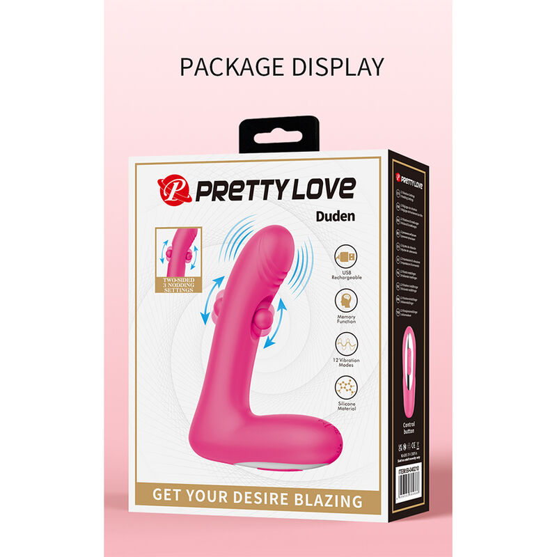 PRETTY LOVE – DUDEN WIEDERAUFLADBARER SILIKON-VIBRATOR MIT 12 VIBRATIONSMODI UND 3 SCHAUKELMODI, PINK