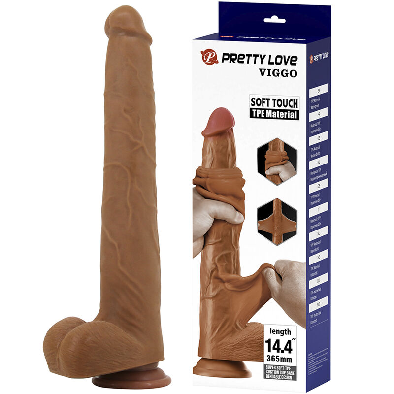 PRETTY LOVE - VIGGO REALISTISCHER, WEICHES HAUTGLEITENDER DILDO, 36,5 CM, BRAUN