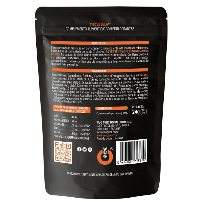 WUG DELAY – Funktioneller Kaugummi mit Zink, Selen und Vitamin B6 für mehr Kontrolle und Ausdauer bei intimen Momenten