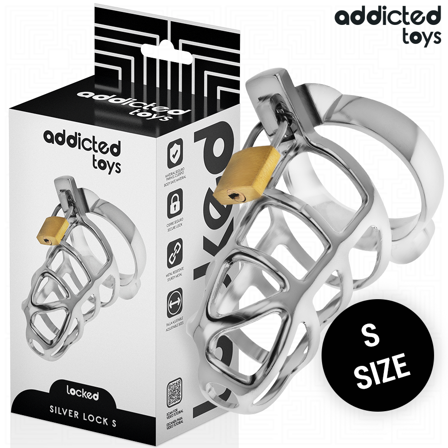 ADDICTED TOYS LOCKED - SILBERNER PENISKÄFIG AUS METALL, GRÖSSE S