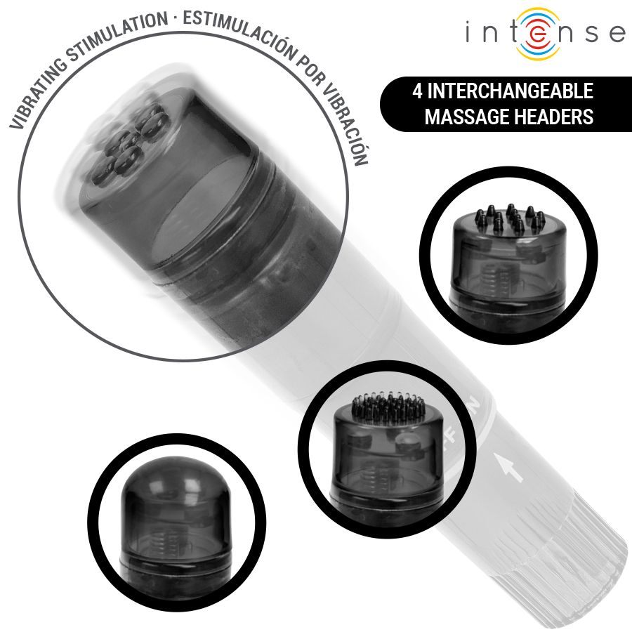 INTENSE - KURT MINI-MASSAGEGERÄT MIT 4 AUSTAUSCHBAREN AUFSÄTZEN SCHWARZ