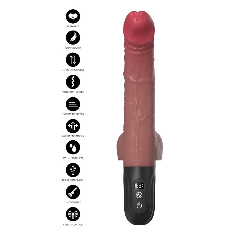 HIDDEN DESIRE - REALISTISCHER VIBRATOR INFERNO MIT STOSS- UND OSZILLATIONSBEWEGUNG, 28 CM, FERNBEDIENUNG, HAUTTON
