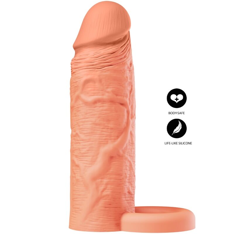 HIDDEN DESIRE - INFERNO FLÜSSIGSILIKON-VERLÄNGERUNGSHÜLSE MIT RING, 18 CM Ø 4,5 CM – HAUTTON