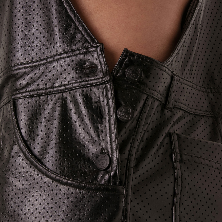 LOCKER GEAR - PUNCH HOLE LEATHERETTE KURZE LATZHOSE SCHWARZ M