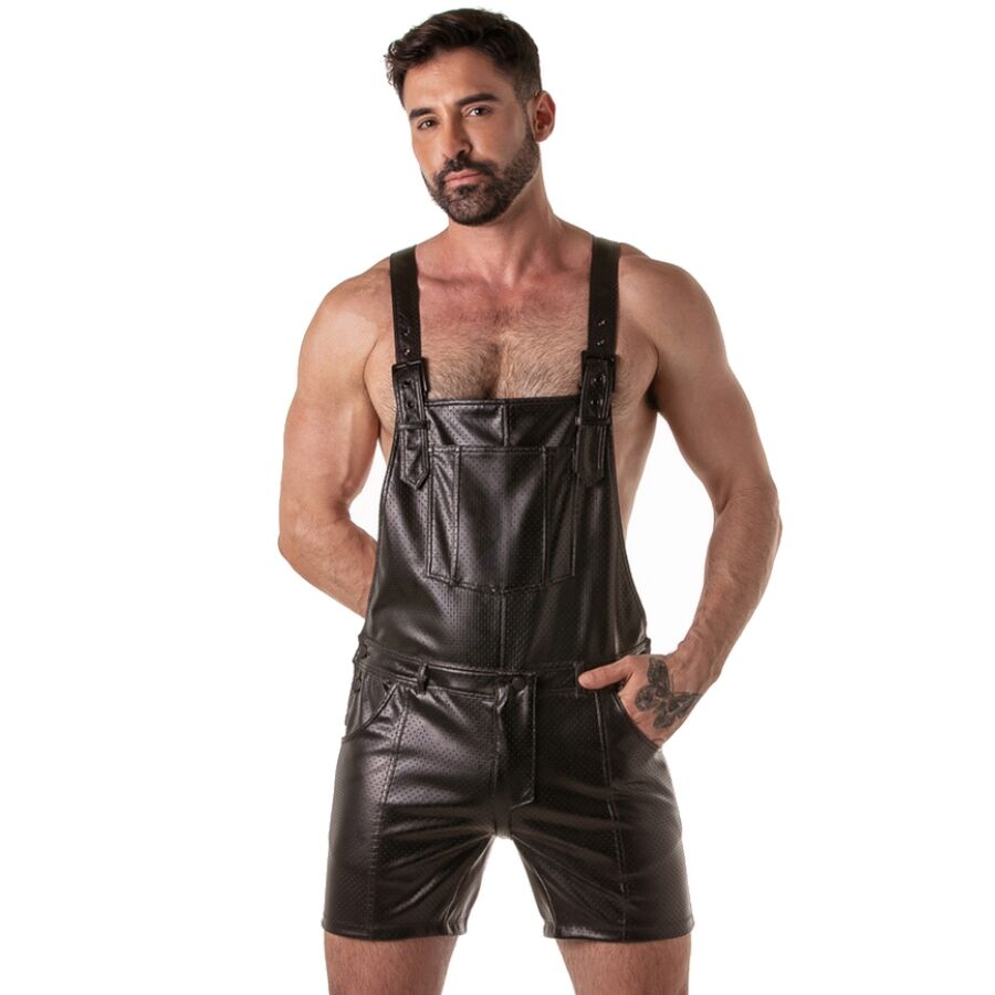 LOCKER GEAR - PUNCH HOLE LEATHERETTE KURZE LATZHOSE SCHWARZ XL
