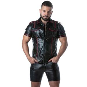 LOCKER GEAR - PUNCH HOLE LEATHERETTE HEMD ROT S