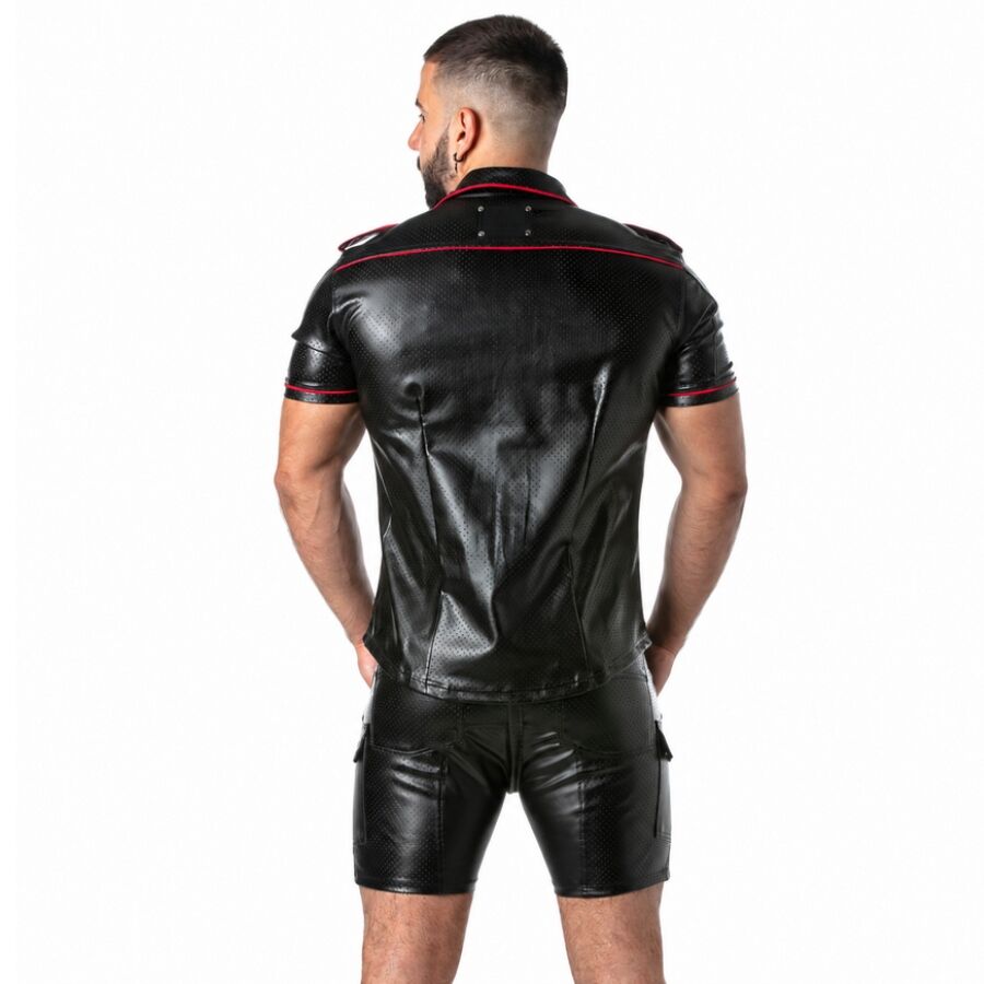 LOCKER GEAR - PUNCH HOLE LEATHERETTE HEMD ROT L