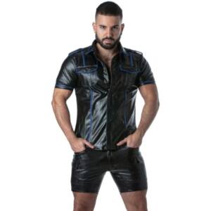 LOCKER GEAR - PUNCH HOLE LEATHERETTE HEMD BLAU XL