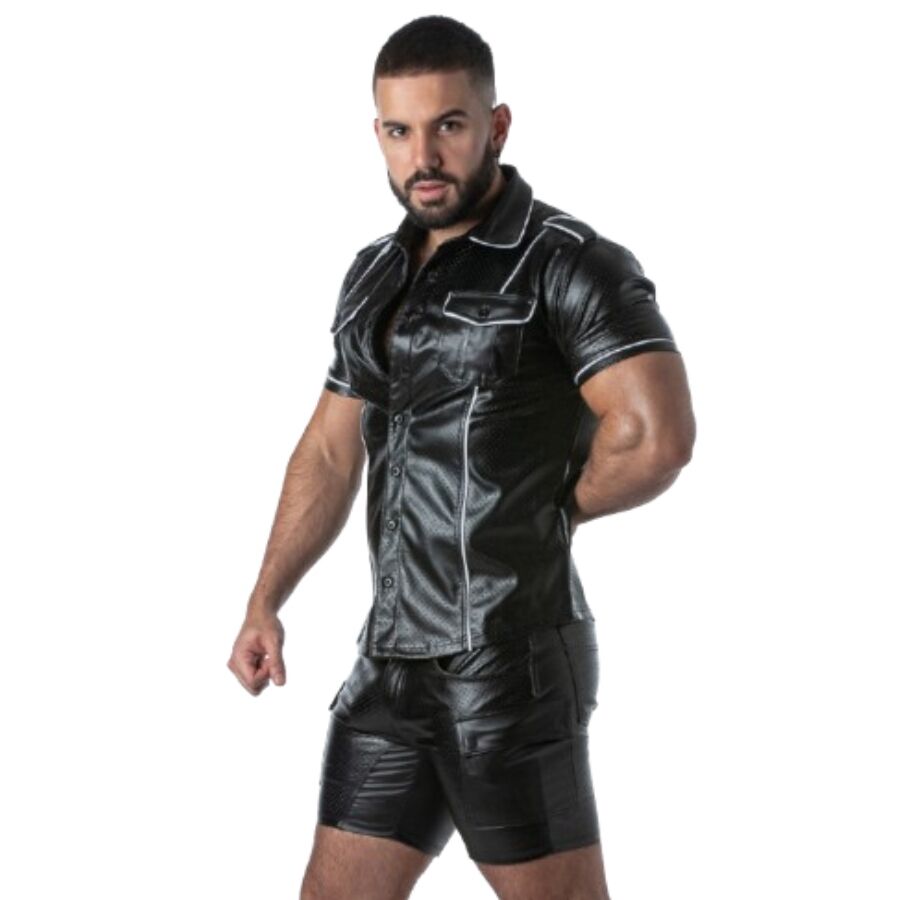 LOCKER GEAR - PUNCH HOLE LEATHERETTE HEMD WEISS L