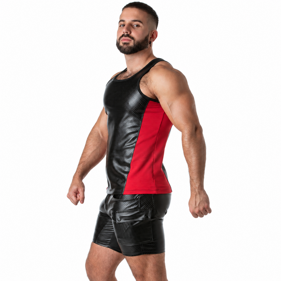 LOCKER GEAR - PUNCH HOLE LEATHERETTE TANKTOP ROT L