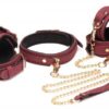 6-teiliges BDSM-Wildleder-Fessel-Set mit Halsband und Riemen – Burgandy