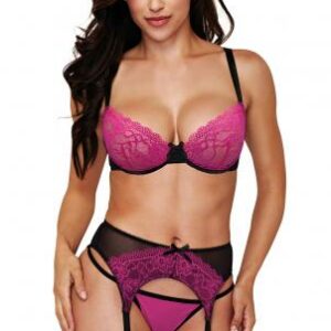 Baci - 3-teiliges Strumpfhalterset - Rosa/Schwarz